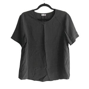 THE FABLE Silk Crew Neck Short Sleeve Blouse Black S